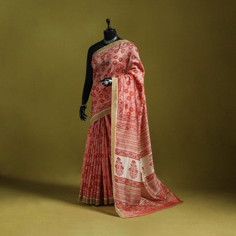 Chanderi silk hand sanganeri saree with ghicha border 27