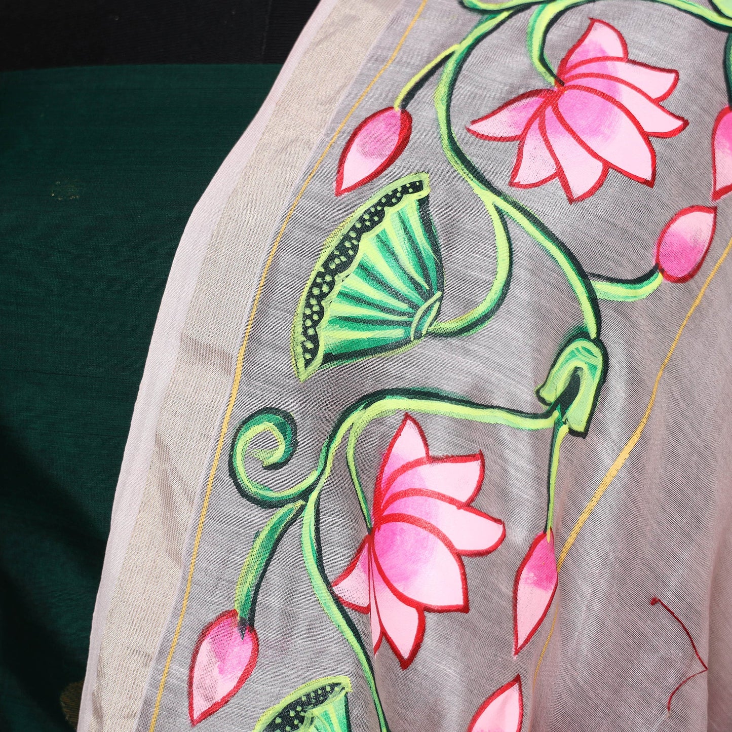 Pink - chanderi silk handpainted pichwai dupatta 04