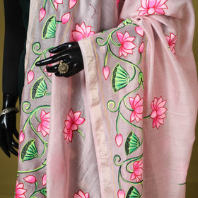 Pink - chanderi silk handpainted pichwai dupatta 04