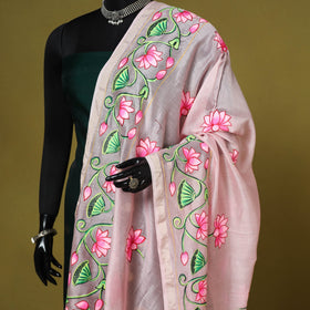 Pink - chanderi silk handpainted pichwai dupatta 04