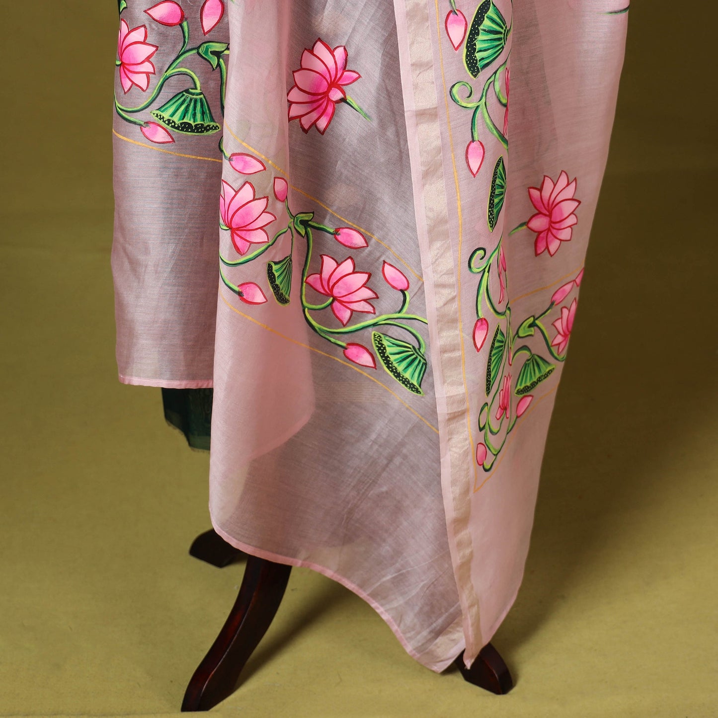 Pink - chanderi silk handpainted pichwai dupatta 04