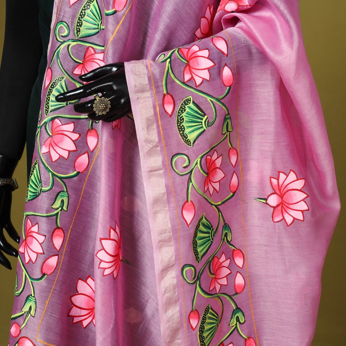 Pink - chanderi silk handpainted pichwai dupatta 08