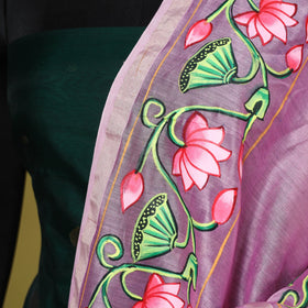 Pink - chanderi silk handpainted pichwai dupatta 08