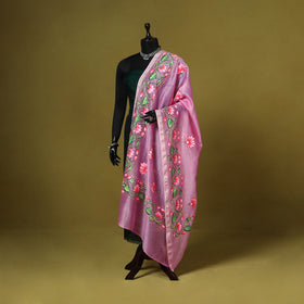 Pink - chanderi silk handpainted pichwai dupatta 08