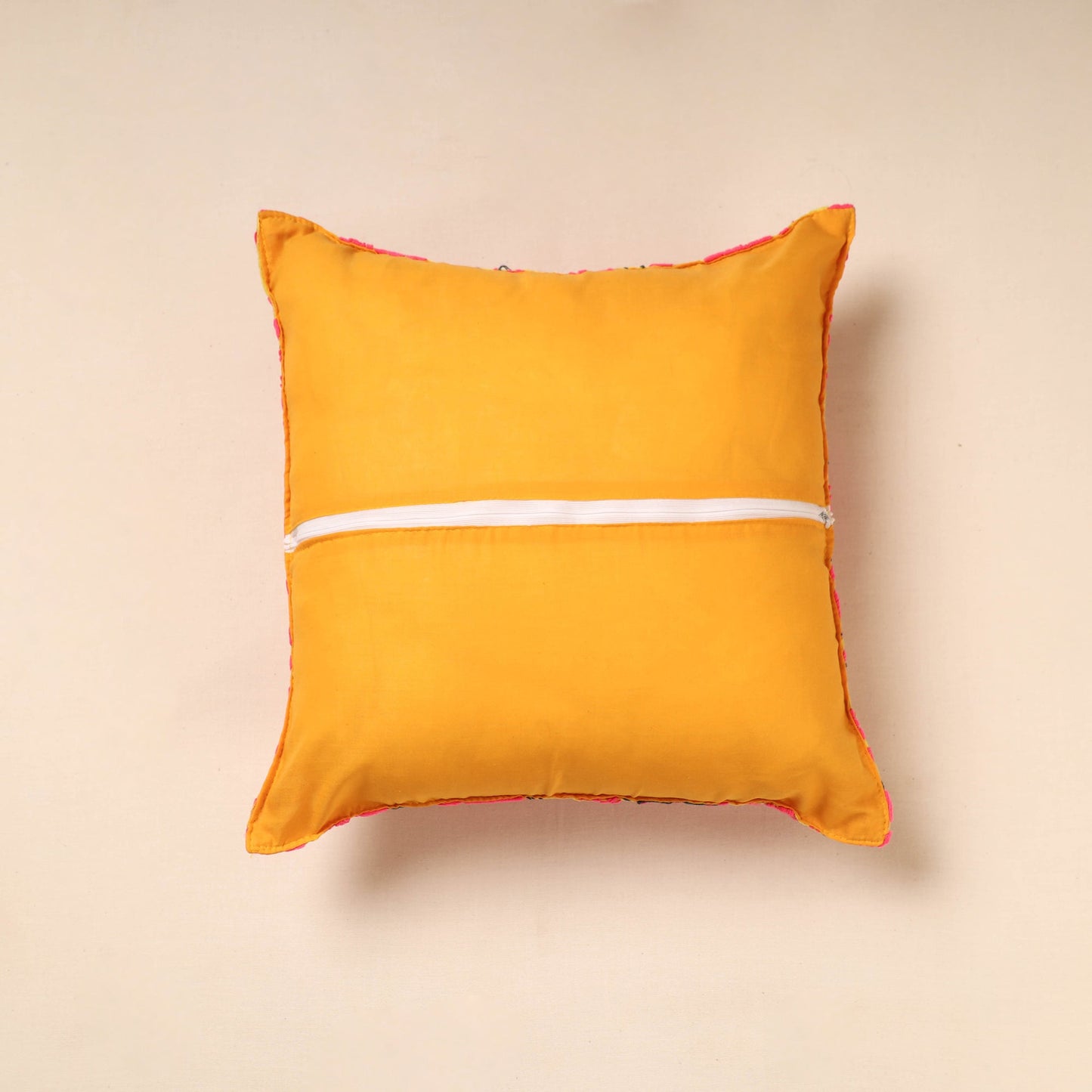 Pink Chanderi Silk Phulkari Hand Embroidered Cushion Cover