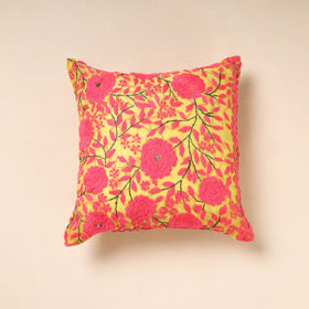 Pink Chanderi Silk Phulkari Hand Embroidered Cushion Cover