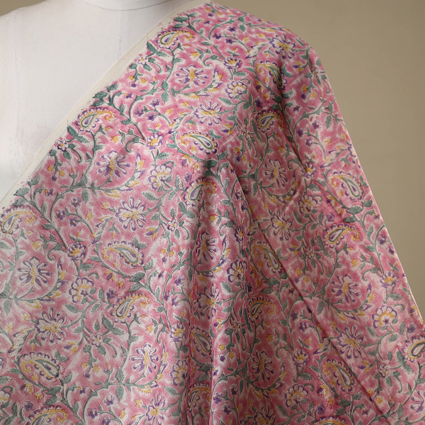 Pink - chanderi silk sanganeri fabric 06 - handcrafted