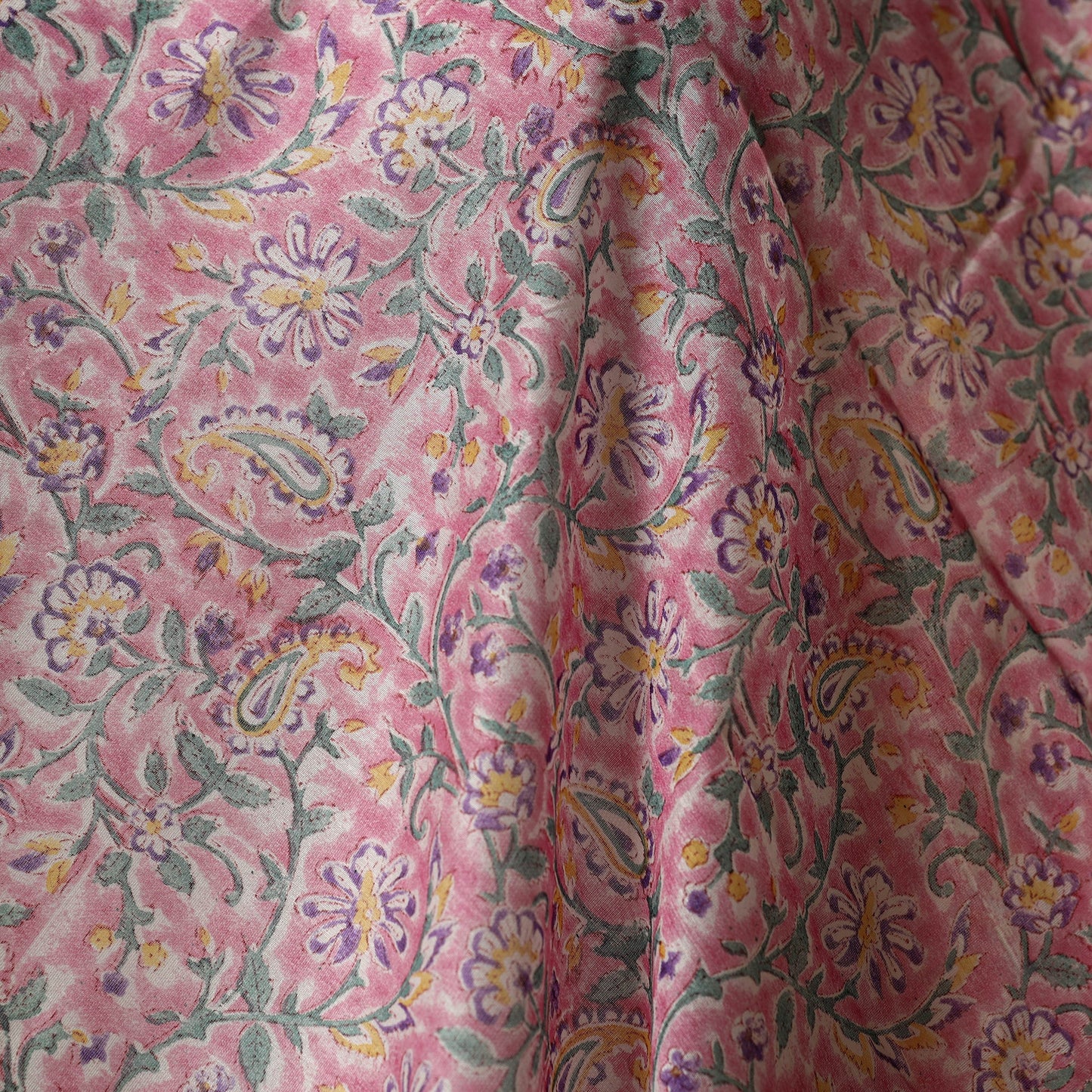 Pink - chanderi silk sanganeri fabric 06 - handcrafted