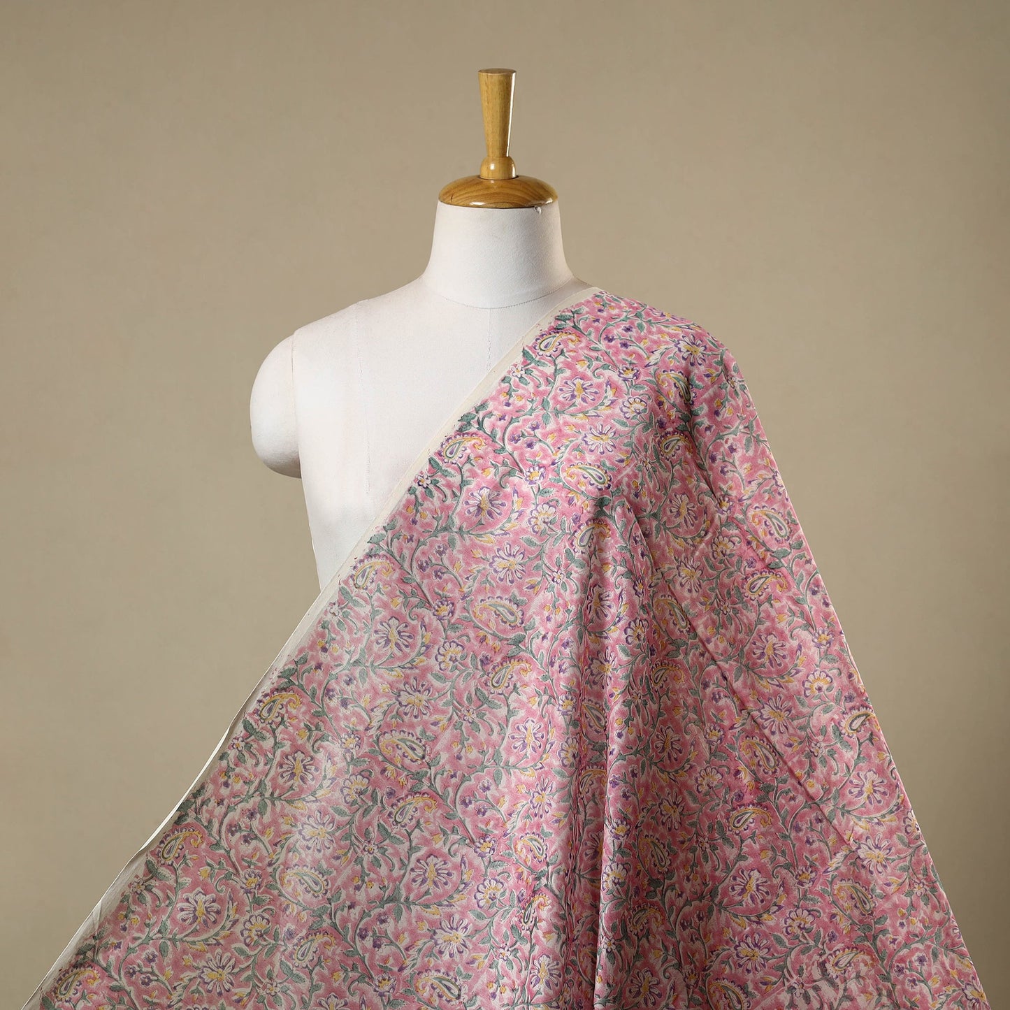 Pink - chanderi silk sanganeri fabric 06 - handcrafted