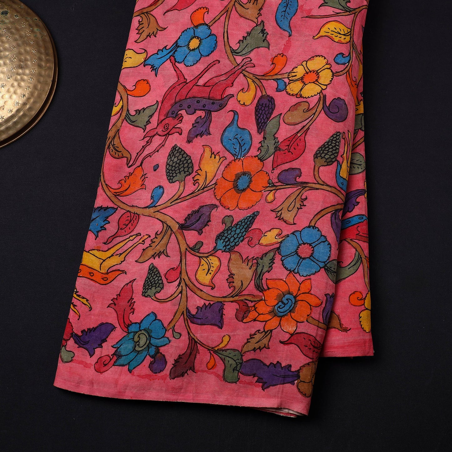Pink Chanderi Silk Srikalahasti Pen Kalamkari Fabric