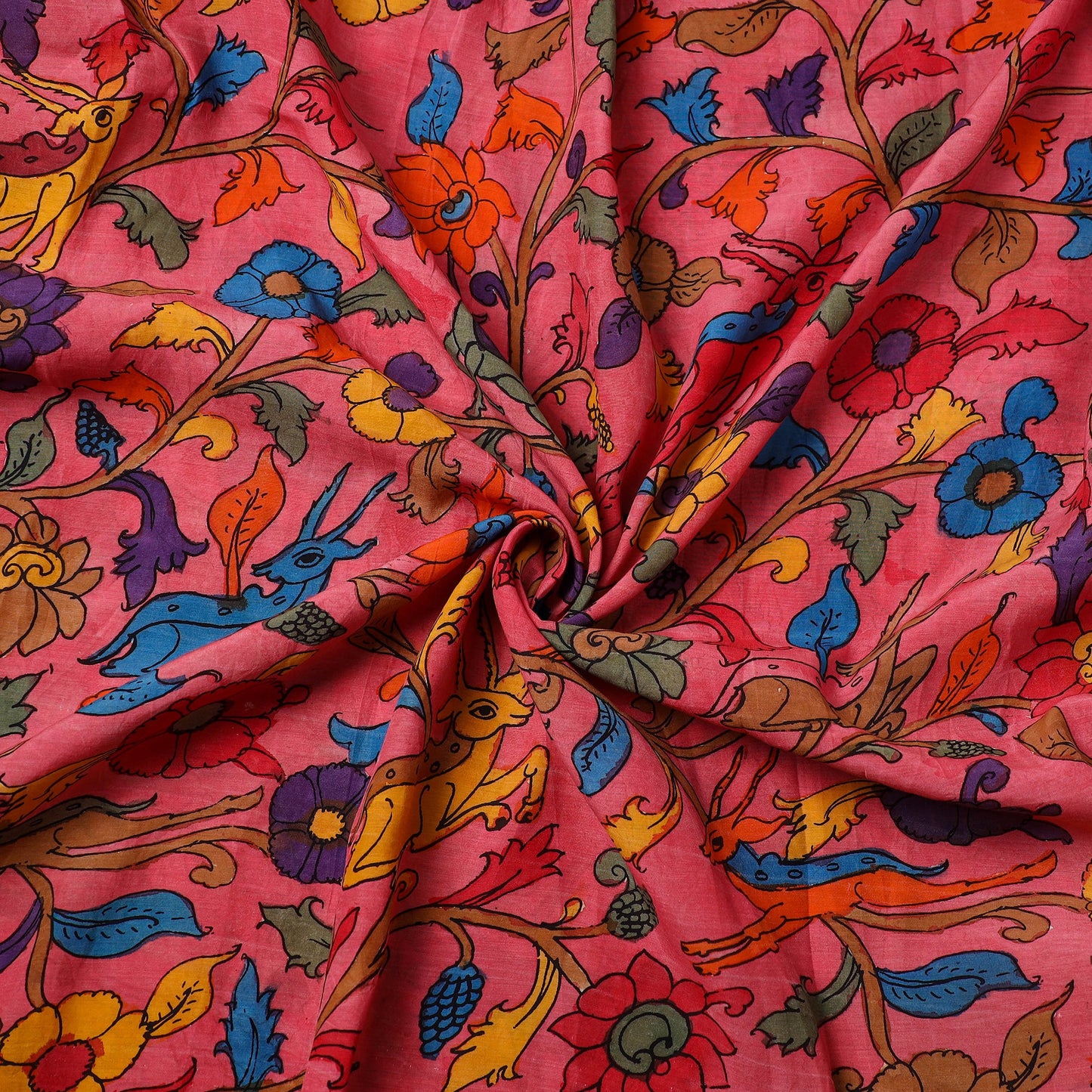 Pink Chanderi Silk Srikalahasti Pen Kalamkari Fabric
