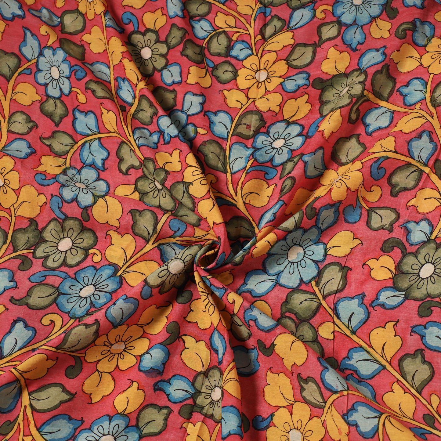 Pink Chanderi Silk Srikalahasti Pen Kalamkari Fabric