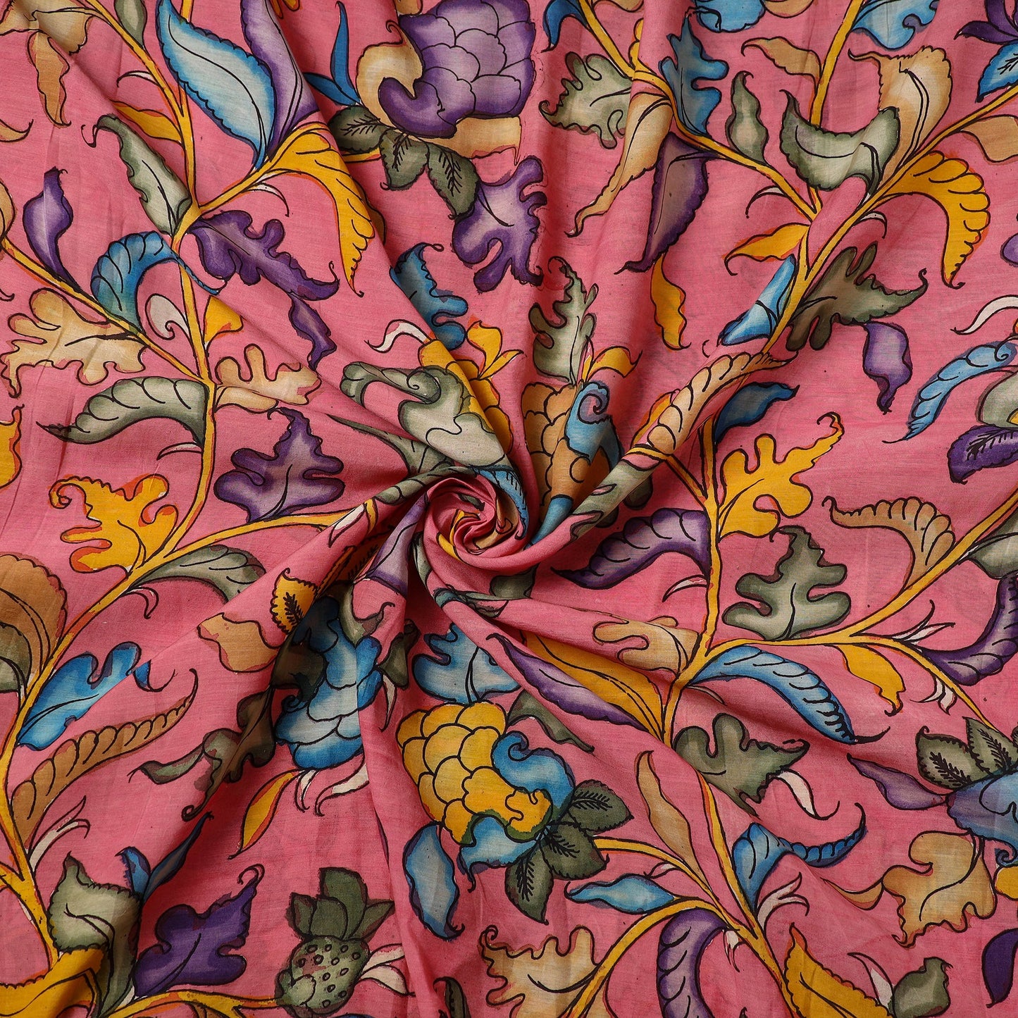 Pink Chanderi Silk Srikalahasti Pen Kalamkari Fabric
