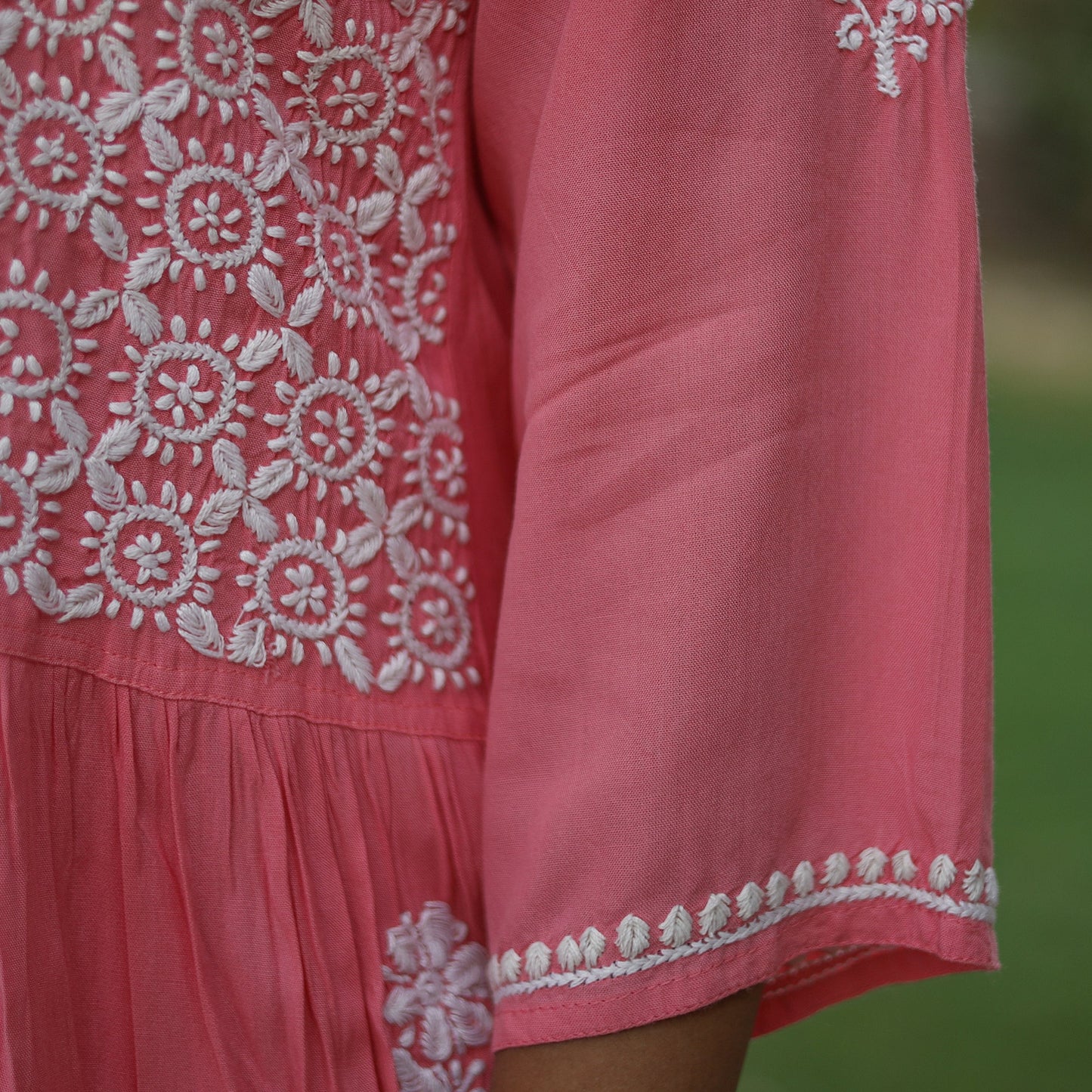 Chikankari Hand Embroidered Mul Cotton Short Kurta for Women