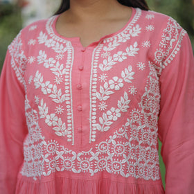Chikankari Hand Embroidered Mul Cotton Short Kurta for Women