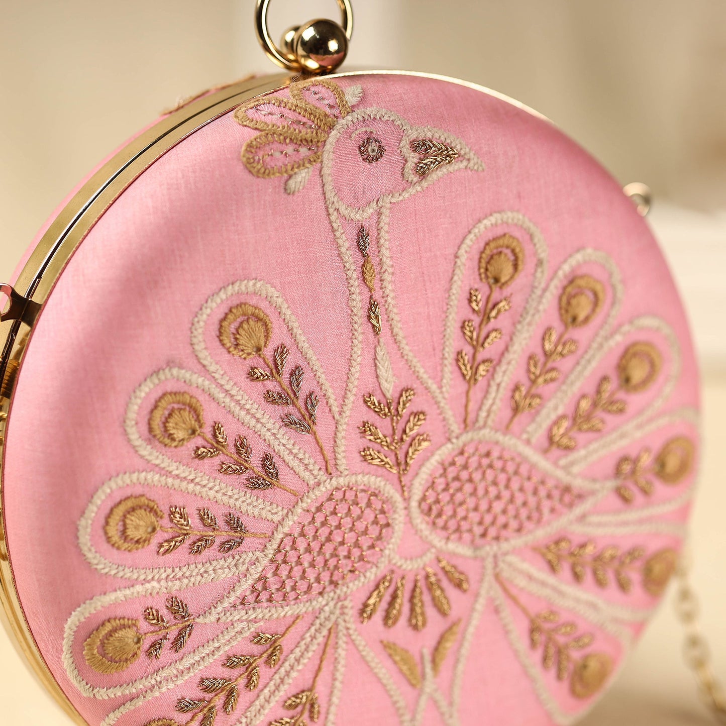 Pink Chikankari Hand Embroidery Tussar Silk Clutch/Sling Bag