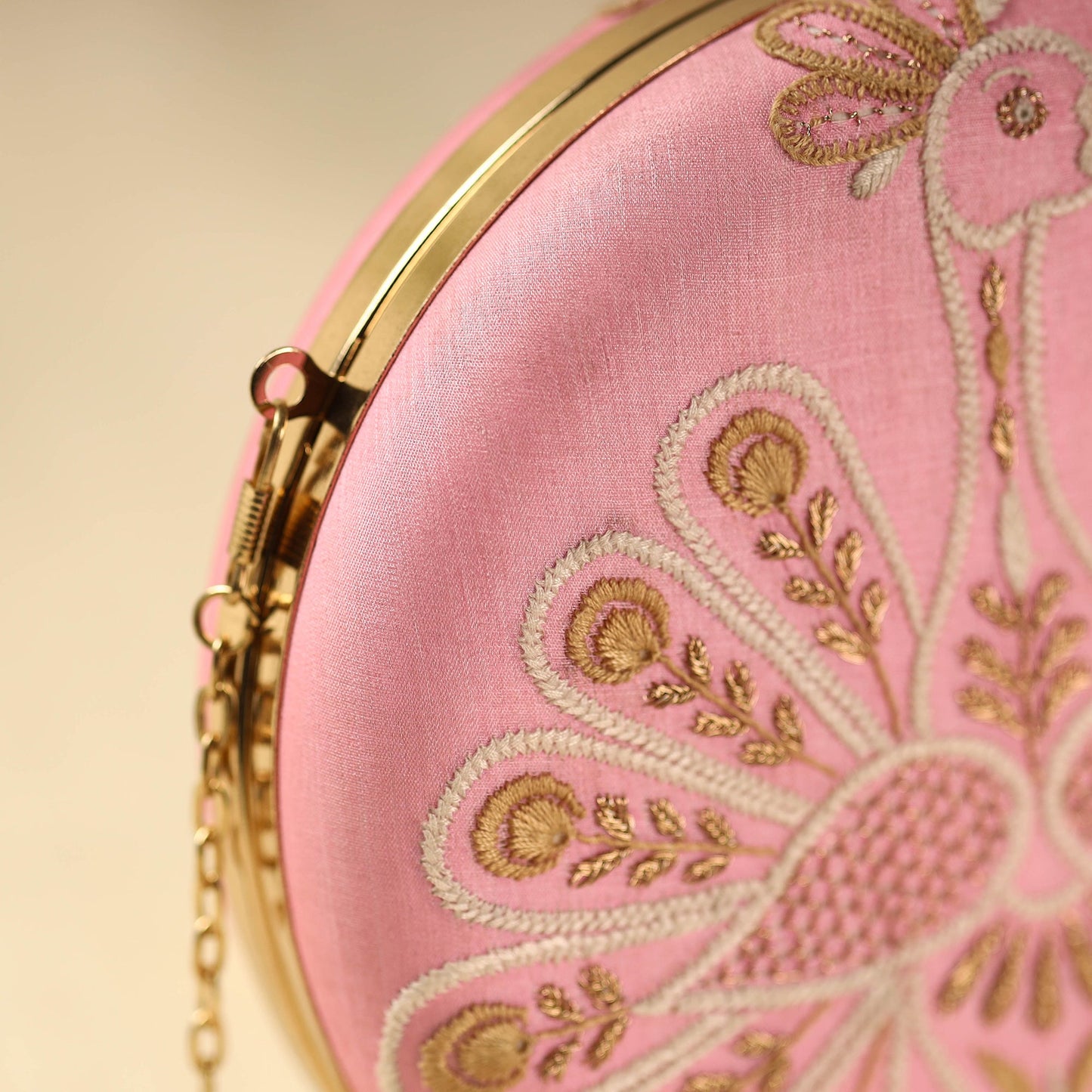 Pink Chikankari Hand Embroidery Tussar Silk Clutch/Sling Bag