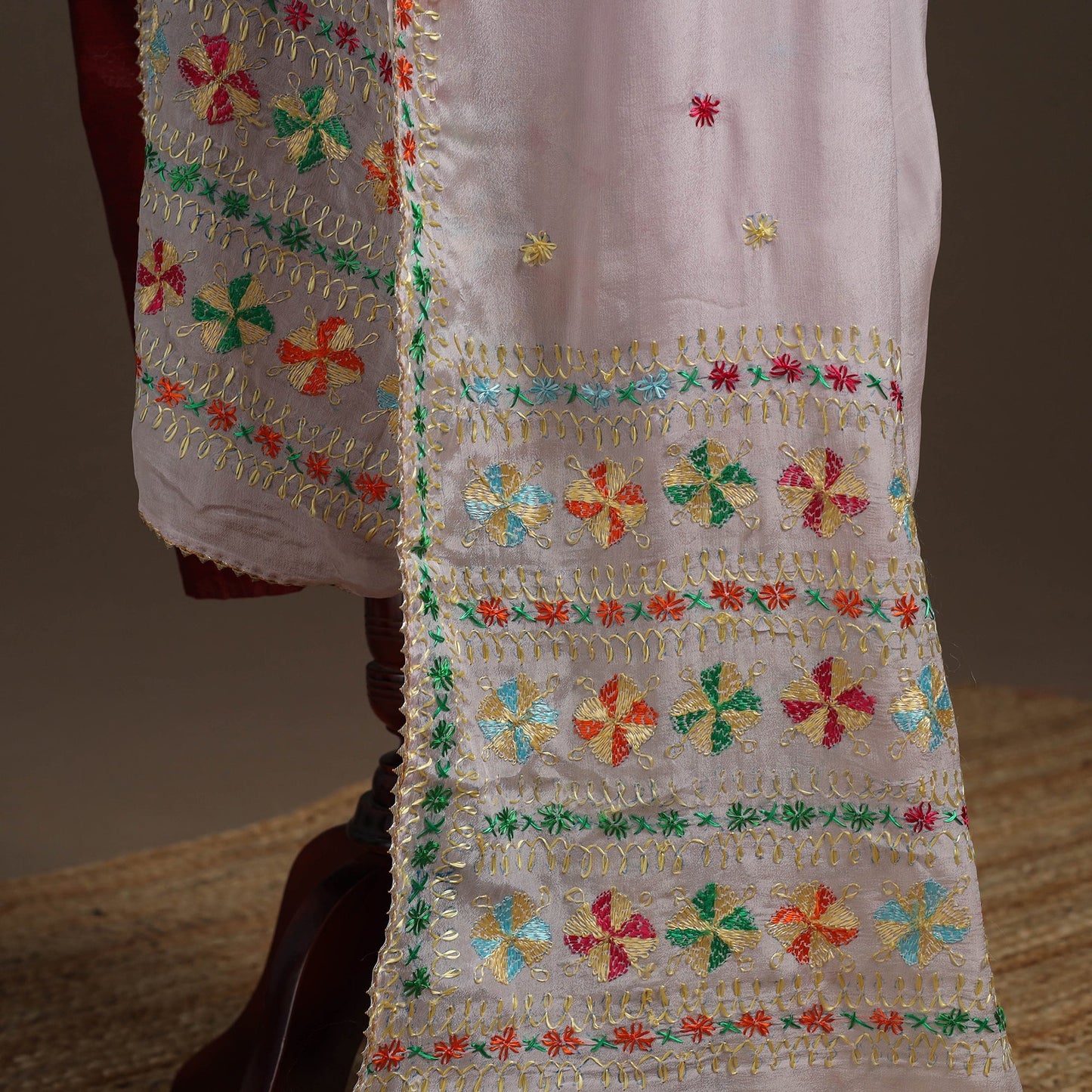Chinon silk hand embroidered phulkari dupatta 02