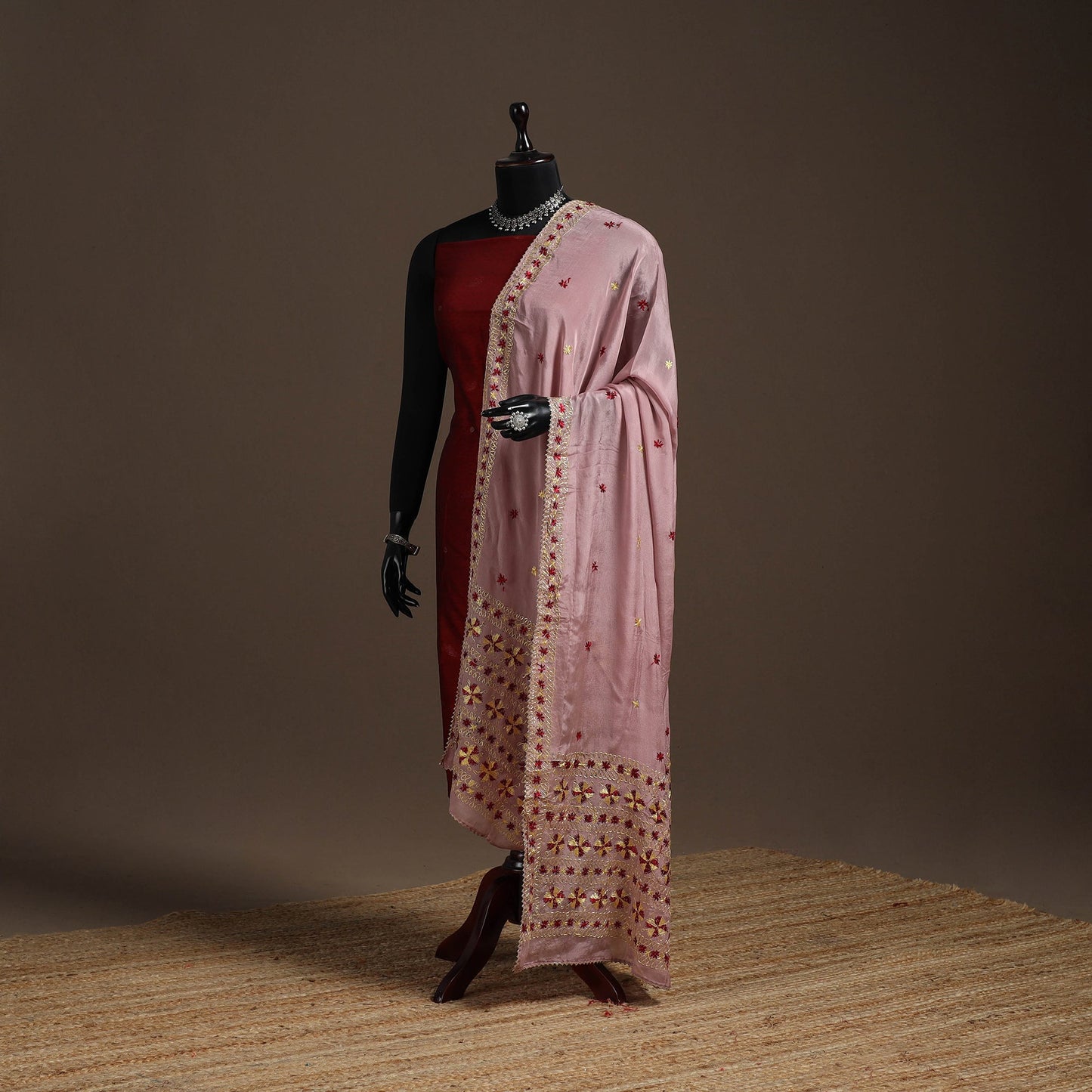 Chinon silk hand embroidered phulkari dupatta 12