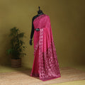 Pink - chinon silk hand embroidery phulkari saree 14