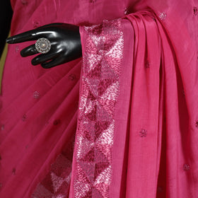 Pink - chinon silk hand embroidery phulkari saree 14