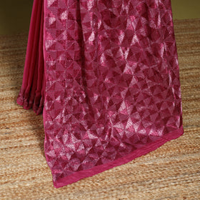 Pink - chinon silk hand embroidery phulkari saree 14