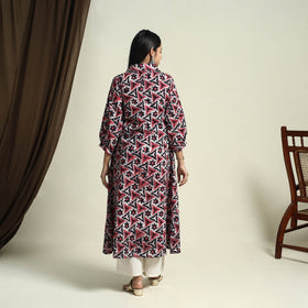 Collared Neck Buttoned Down Pink Batik Print Cotton Kurta for Women