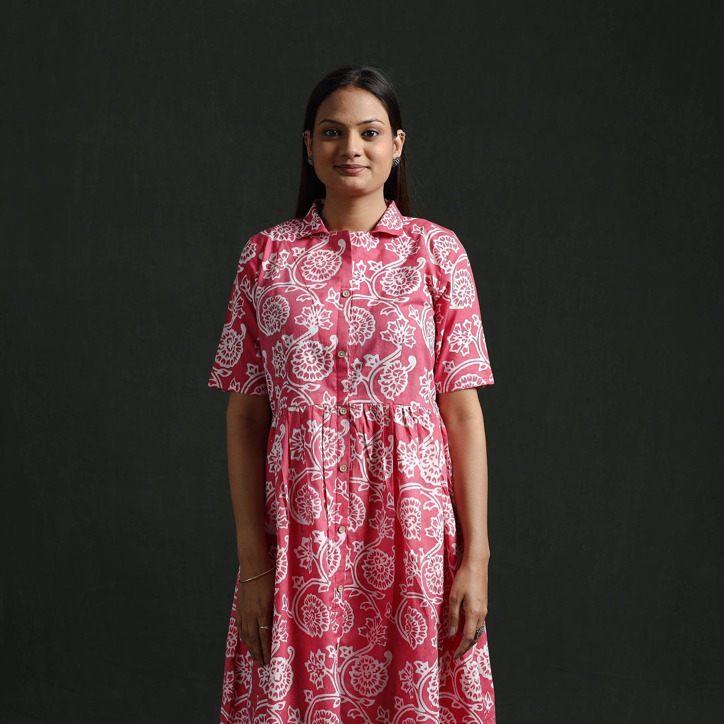 Collared neck buttoned down flared cotton hand block batik