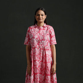 Collared neck buttoned down flared cotton hand block batik