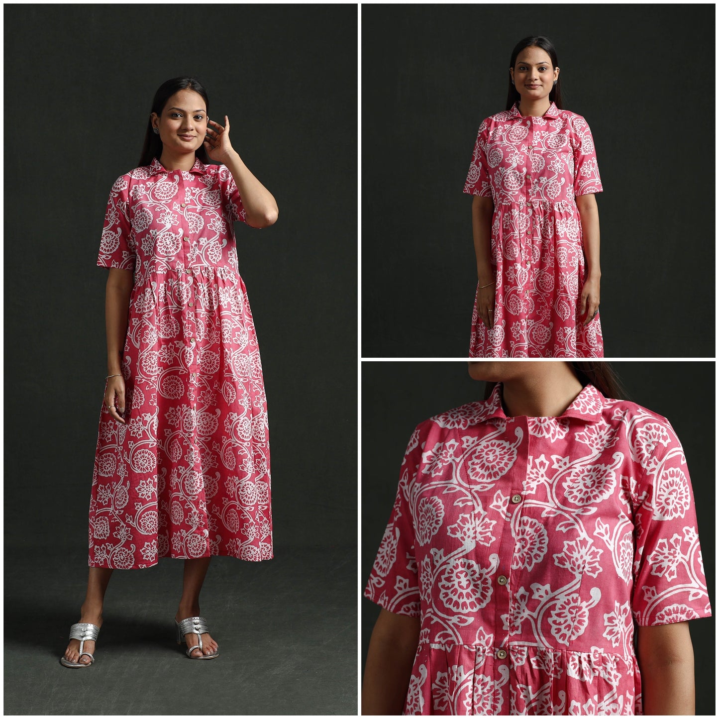 Collared neck buttoned down flared cotton hand block batik