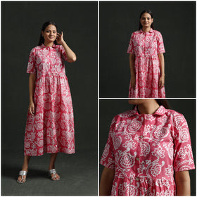 Collared neck buttoned down flared cotton hand block batik