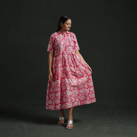 Collared neck buttoned down flared cotton hand block batik