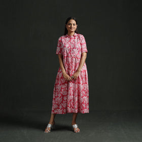 Collared neck buttoned down flared cotton hand block batik
