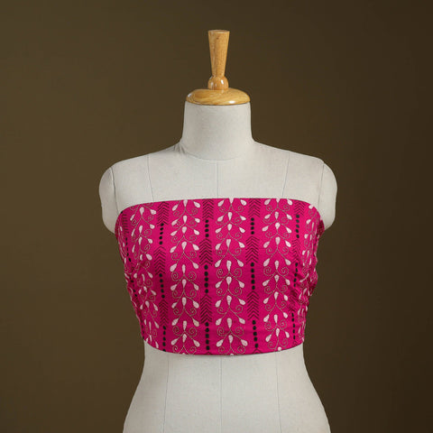 Pink Cotton Bengal Kantha Stitch Blouse Piece 
