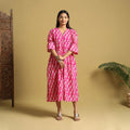 Pink Cotton Button Down Hand Batik Print Dress