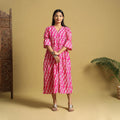 Pink Cotton Button Down Hand Batik Print Dress