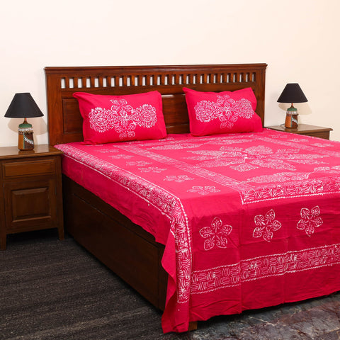 Buy Pink Cotton Double Hand Batik Print Bed Sheet Set