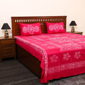 Buy Pink Cotton Double Hand Batik Print Bed Sheet Set