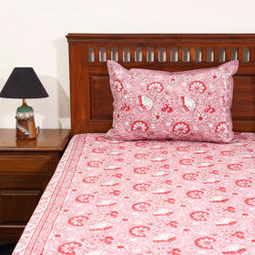 Pink - cotton double sanganeri bed sheet set (108 x 90 in)