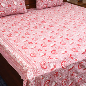 Pink - cotton double sanganeri bed sheet set (108 x 90 in)