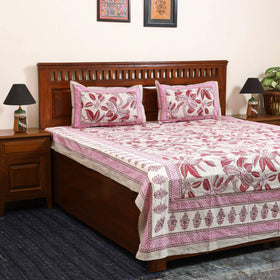 Pink - cotton double sanganeri bed sheet set (108 x 90 in)
