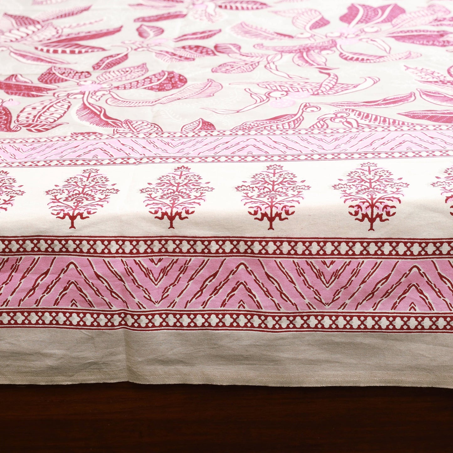 Pink - cotton double sanganeri bed sheet set (108 x 90 in)