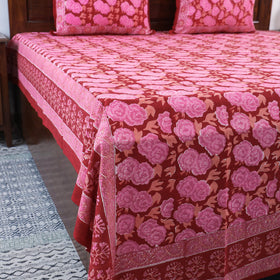 Pink - Block Print Cotton Double Sanganeri Bed Sheet