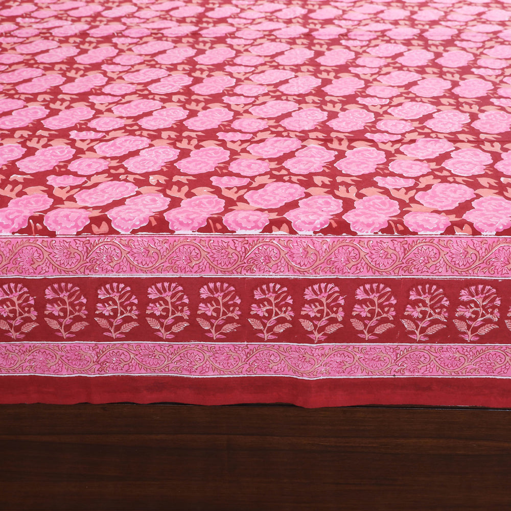 Pink - Block Print Cotton Double Sanganeri Bed Sheet