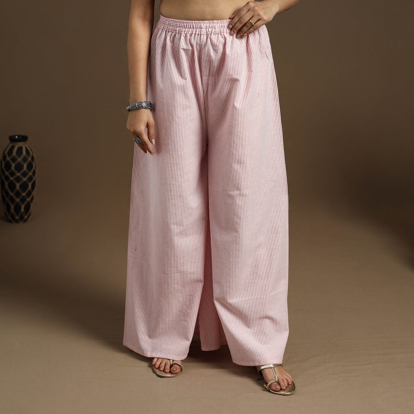 Buy Cotton Pink Flared Plain Palazzo
