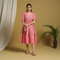  Pink Block Print Cotton Frill Sanganeri Dress