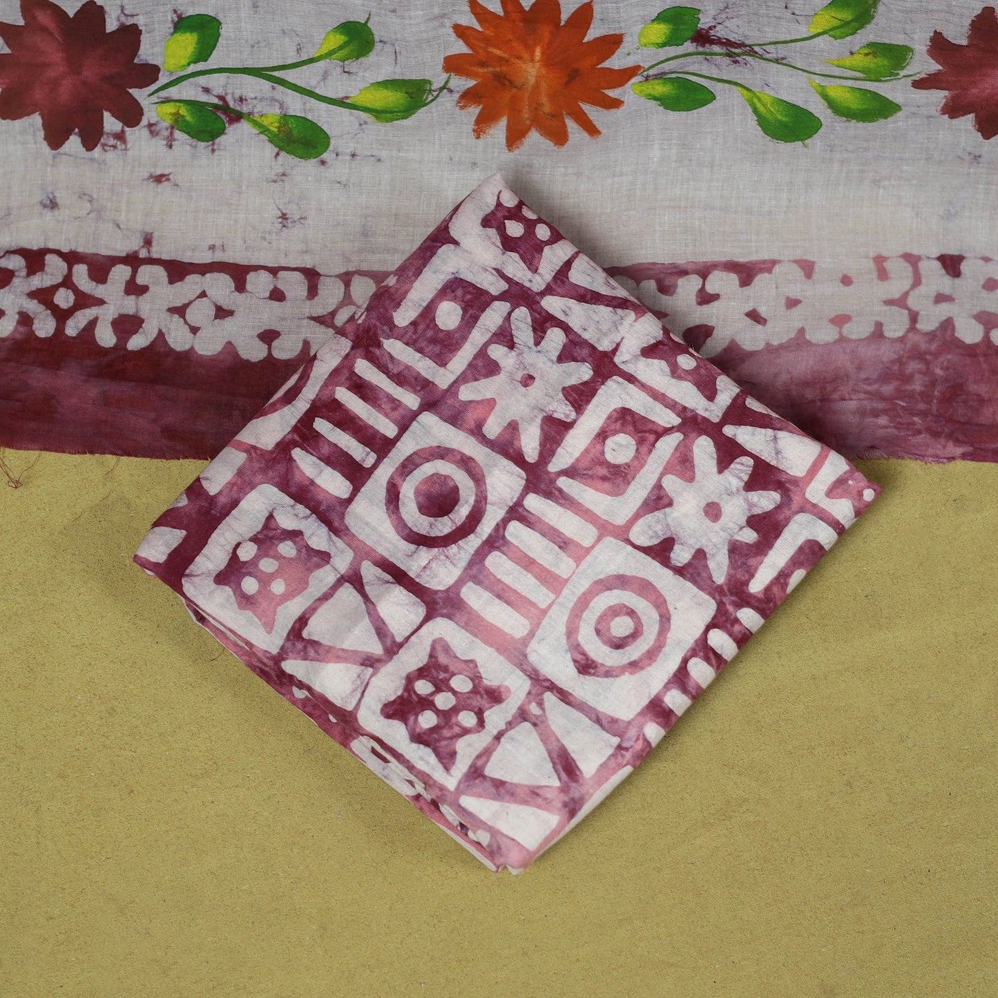 Pink - cotton hand batik 3pc unstitched dress material 03