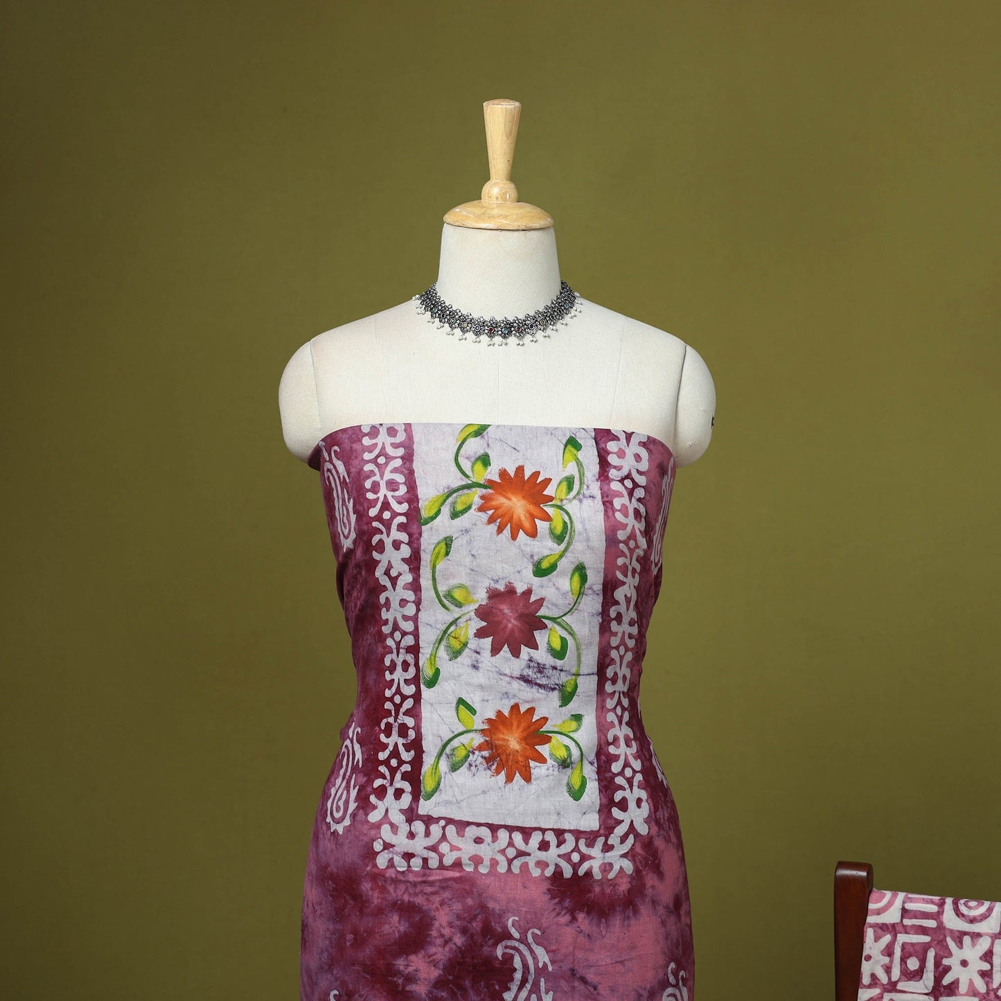 Pink - cotton hand batik 3pc unstitched dress material 03