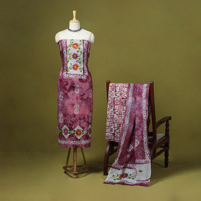 Pink - cotton hand batik 3pc unstitched dress material 03