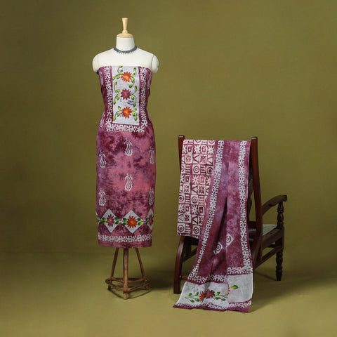 Pink - cotton hand batik 3pc unstitched dress material 03